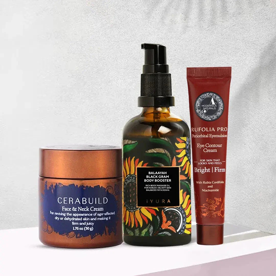 AyuRadiance Trio: 광채 나는 피부를 위한 완벽한 번들 - 건성, 성숙, 거친 피부 및 노화 피부에 최적의 효과, 프로와 함께